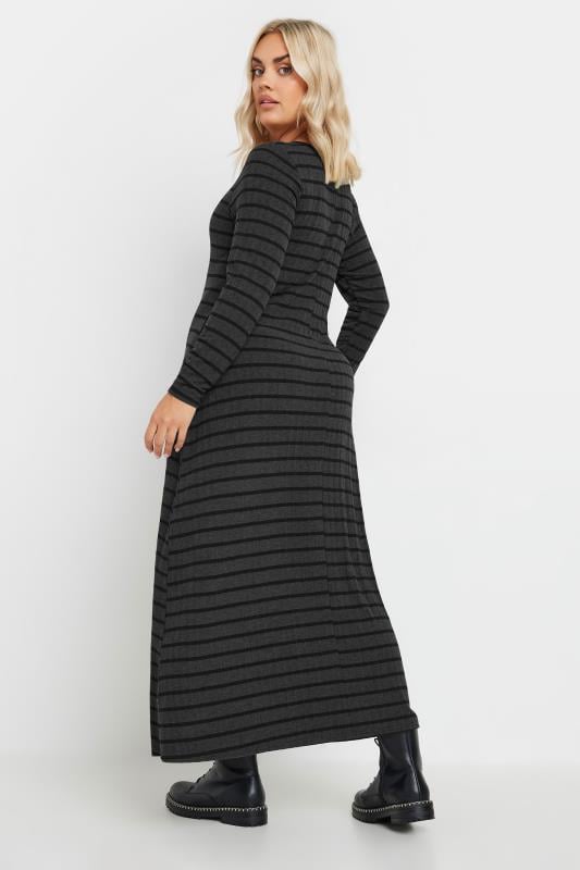 YOURS Plus Size Charcoal Grey Stripe Ribbed Maxi Dress | Yours Clothing 3