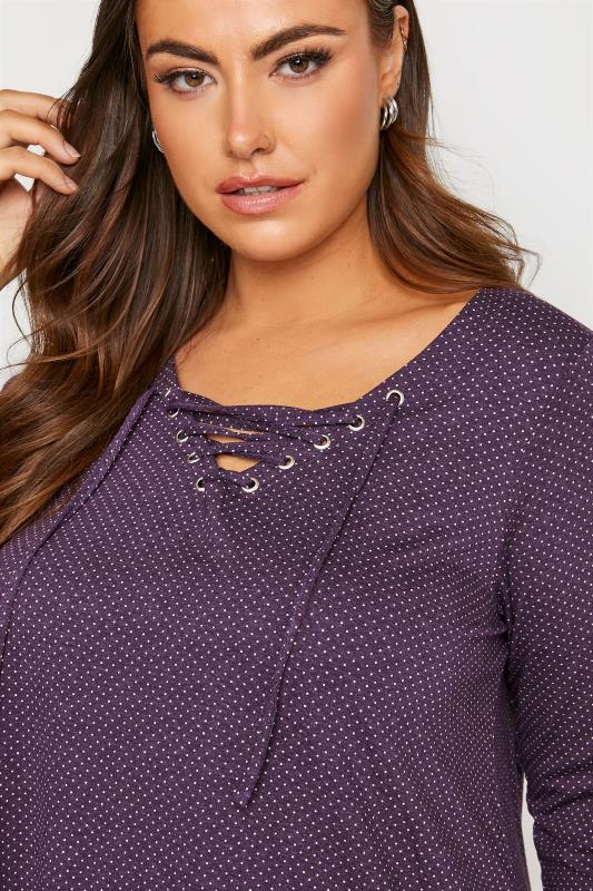 Plus Size Purple Polkadot Lace Up Top  | Yours Clothing 4