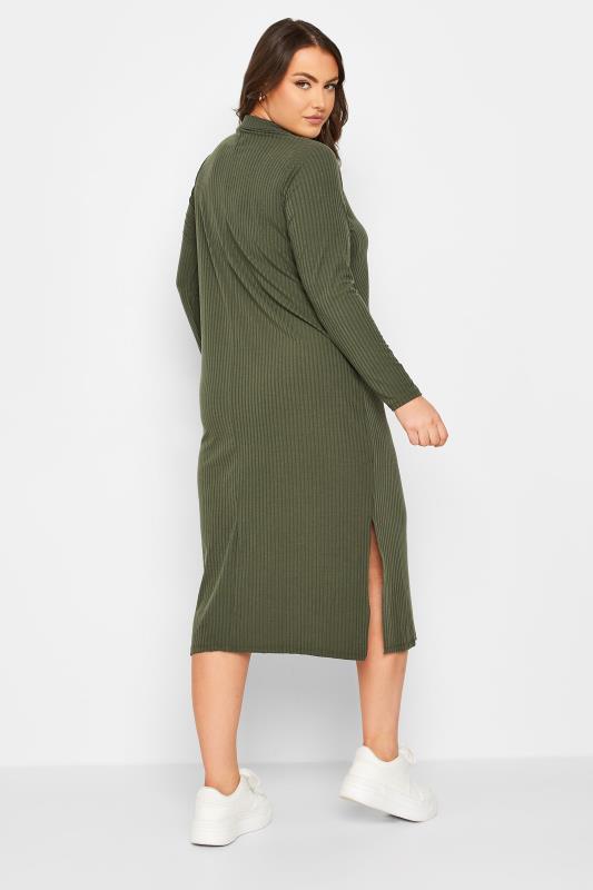 Curve Plus Size Khaki Green Spilt Side Midi Dress | Yours Clothing 3