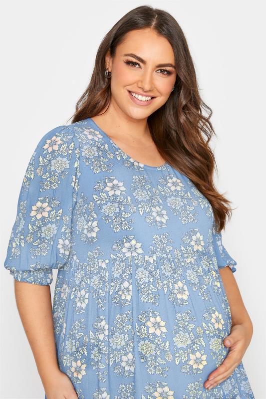 BUMP IT UP MATERNITY Curve Blue Floral Tiered Smock Dress 4