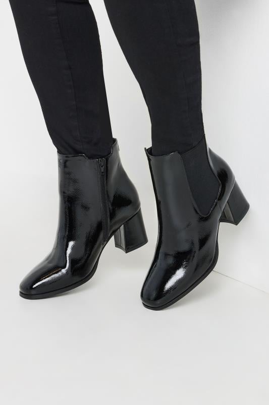 Black patent wide fit ankle boots best sale