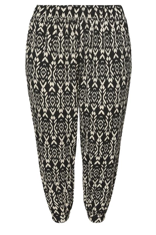 YOURS Plus Size Black Abstract Print Textured Cropped Harem Trousers | Yours Clothing 5