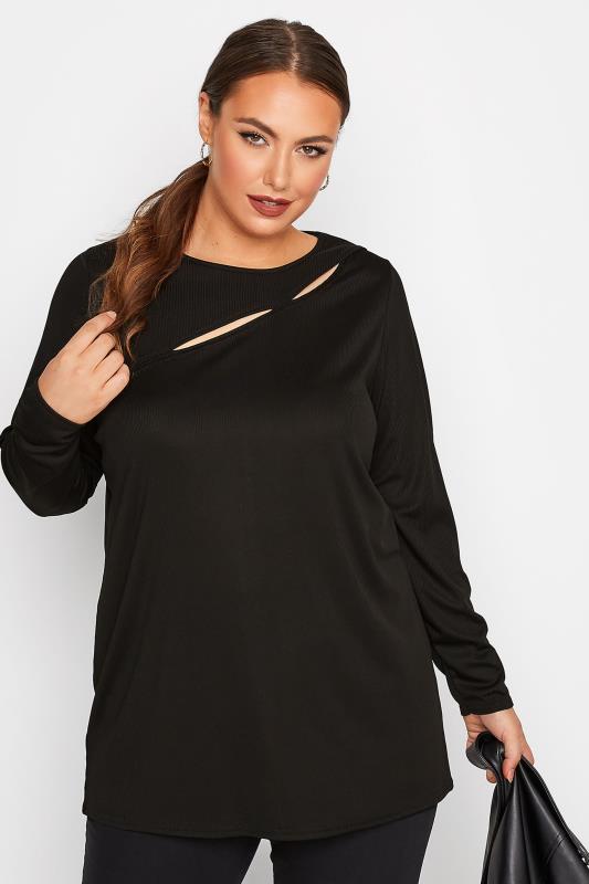 LIMITED COLLECTION Curve Black Ribbed Cut Out Top 1