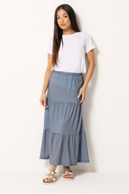 M&Co Petite Blue Gingham Tiered Maxi Skirt | M&Co 1