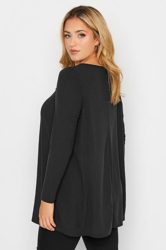 Curve Plus Size Black Long Sleeve Ribbed Cut Out Top | Yours Clothing 3