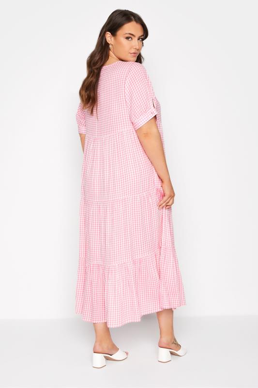LIMITED COLLECTION Curve Pink Gingham Tiered Smock Dress_C.jpg