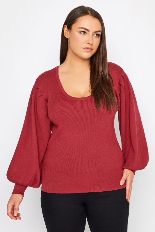 Plus Size  City Chic Rouge Red Balloon Sleeve Jumper