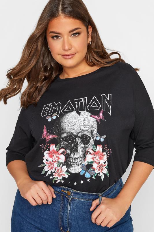 Plus Size Black 'Emotion' Skull Graphic Printed T-Shirt | Yours Clothing 4