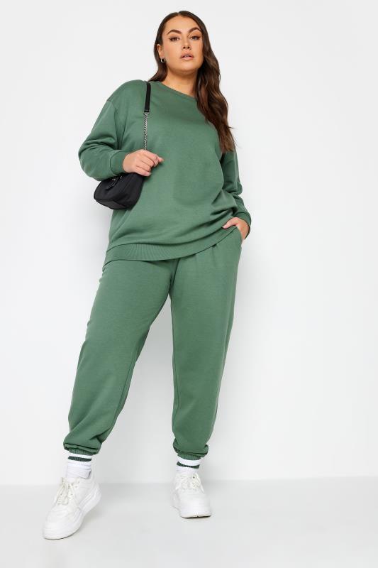 YOURS Plus Size Green Cuffed Joggers | Yours Clothing 2