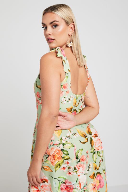 LIMITED COLLECTION Plus Size Green Floral Print Bow Strap Midaxi Dress | Yours Clothing 3