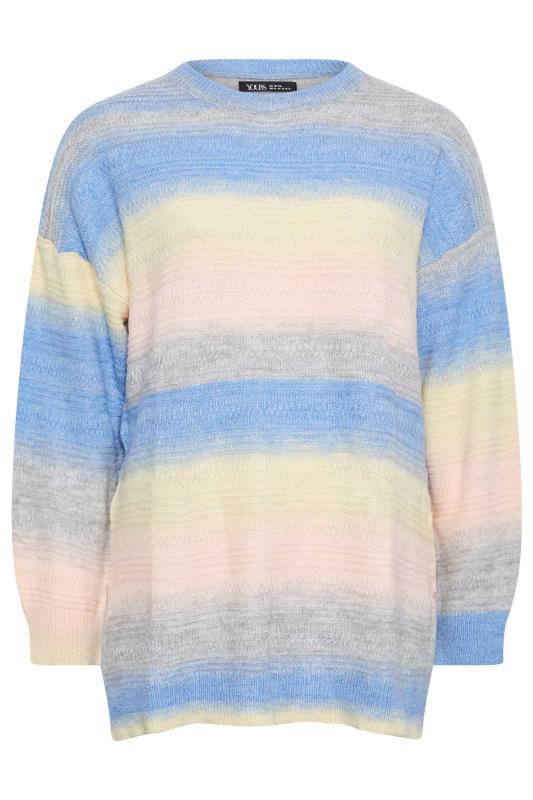 YOURS Plus Size Blue Stripe Side Split Knitted Jumper | Yours Clothing 5