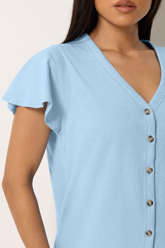 M&Co Petite Blue Cotton Frill Sleeve Shirt | M&Co 4