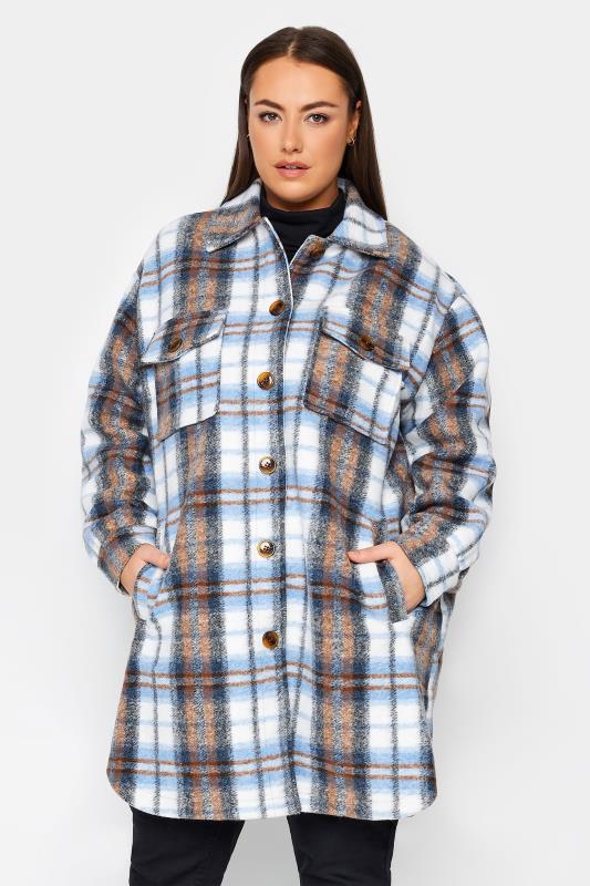  Grande Taille Evans Blue & Brown Check Midi Shacket