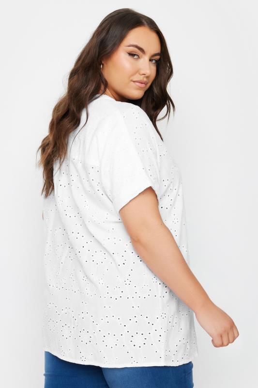 YOURS Curve White Broderie Anglaise Notch Neck Shirt | Yours Clothing 3