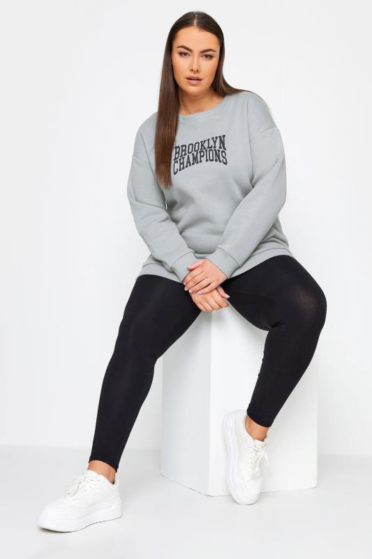 YOURS Plus Size Grey 'Brooklyn Champions' Slogan Sweatshirt | Yours Clothing 2