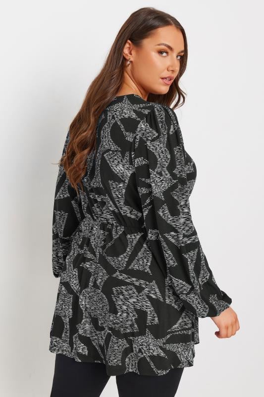 YOURS Plus Size Black Abstract Print Wrap Top | Yours Clothing 3