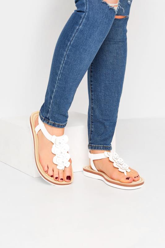 White Diamante Butterfly Sandals In Extra Wide EEE Fit | Yours Clothing 1