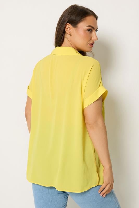 YOURS Plus Size Yellow Button Half Placket Blouse | Yours Clothing 2