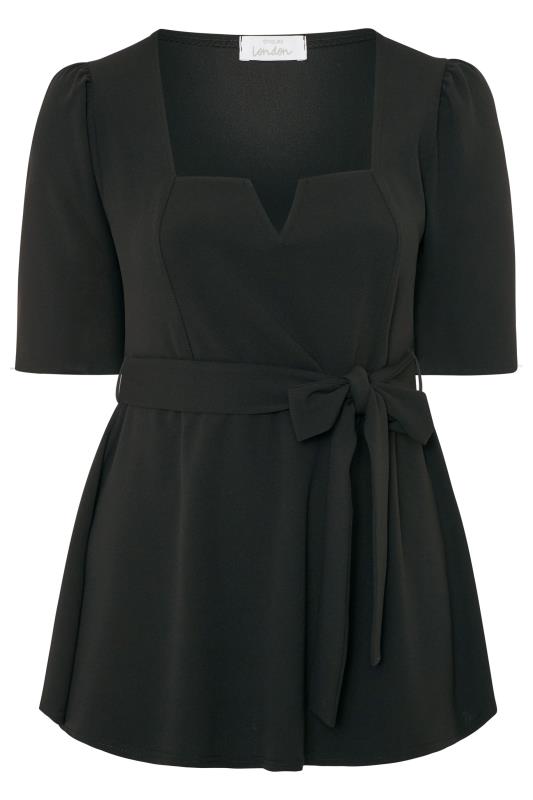 YOURS LONDON Black Notch Neck Belted Peplum Top | Yours Clothing 6
