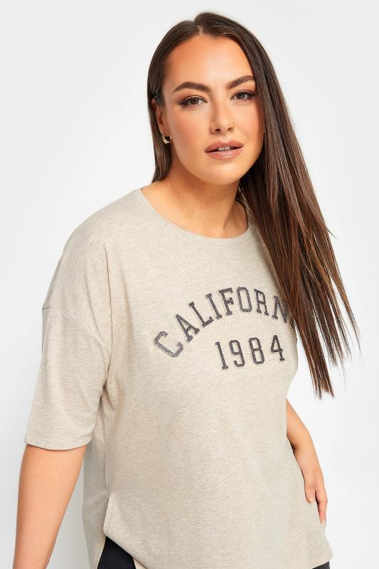 YOURS Curve Beige Brown 'California' Glitter Embossed T-Shirt | Yours Clothing  4