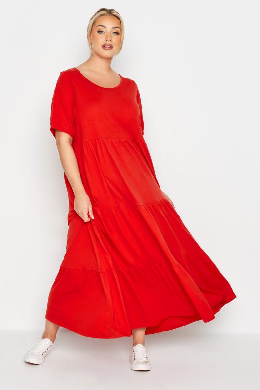 LIMITED COLLECTION Plus Size Red Tiered Smock Dress | Yours Clothing  1