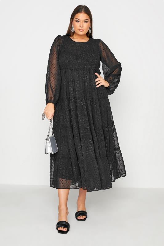 LIMITED COLLECTION Curve Black Tiered Dobby Sparkle Maxi Dress_B.jpg