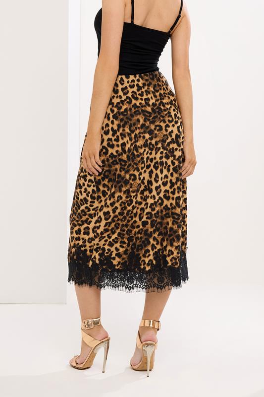 STAR Brown Leopard Lace Trim Satin Skirt | StarByJM 4