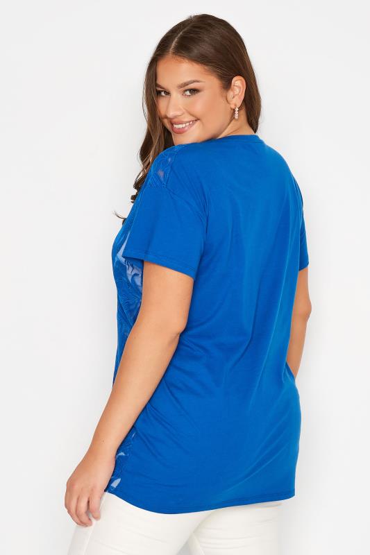 Plus Size Blue Tropical Print Mesh T-Shirt | Yours Clothing 3