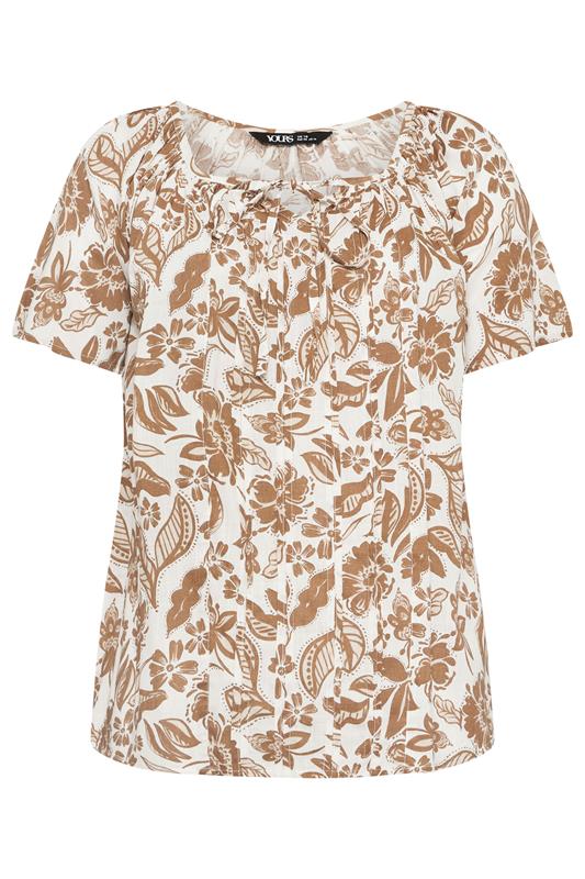 YOURS Plus Size Natural Brown Paisley Tie Neck Blouse | Yours Clothing 6