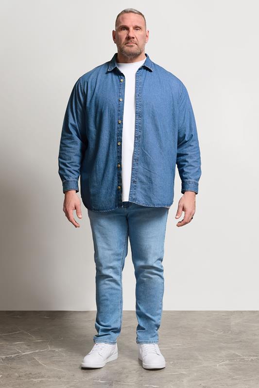 Jack & Jones Big & Tall Mid Blue Denim Shirt | BadRhino 1