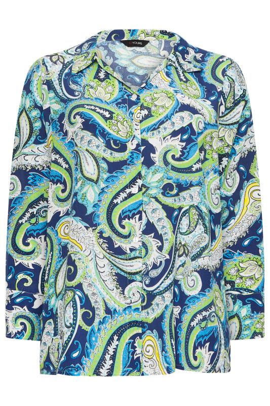 YOURS Curve Plus Size Navy Blue Paisley Print Long Sleeve Shirt | Yours Clothing  7