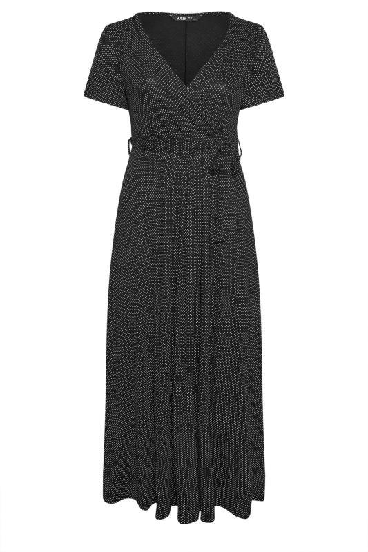YOURS Plus Size Black Dot Print Maxi Wrap Dress | Yours Clothing 5