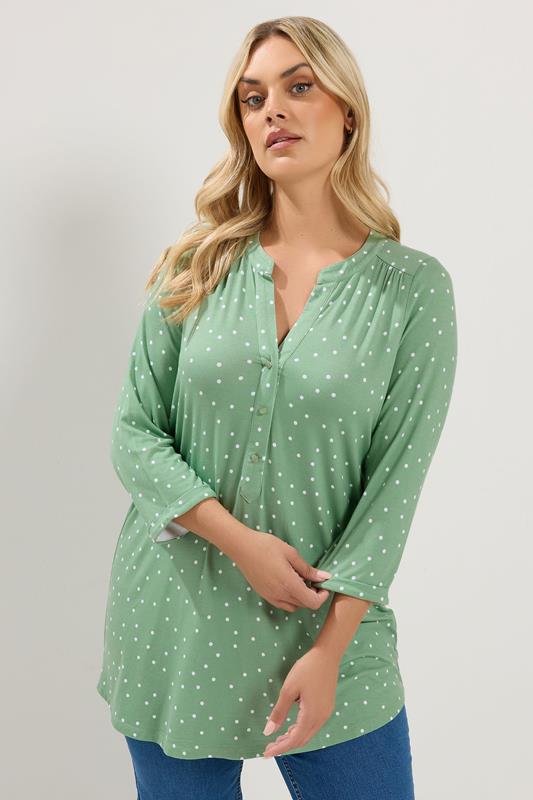  YOURS Curve Green Polka Dot Shirt