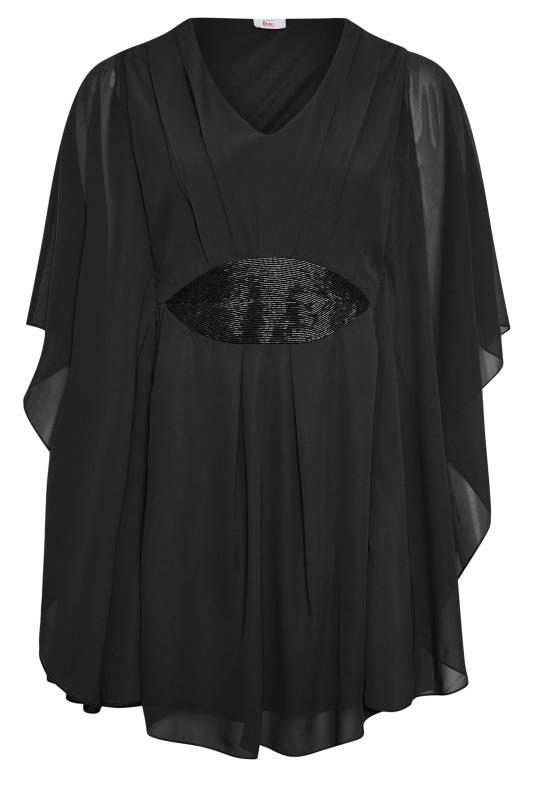 LUXE Plus Size Black Hand Embellished Waist Cape Top | Yours Clothing 5