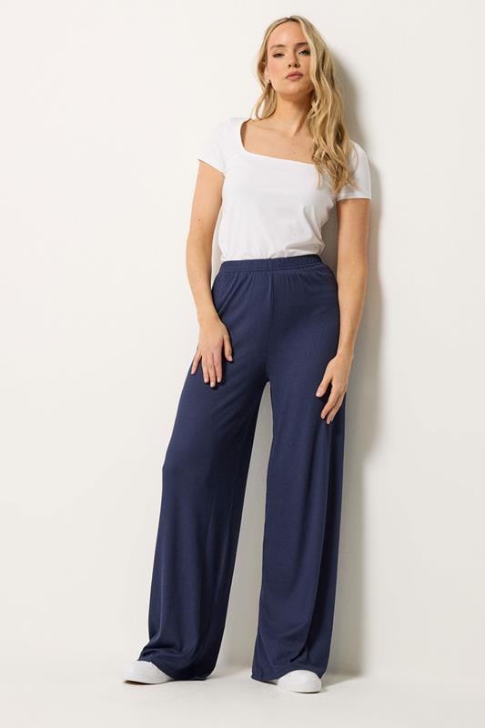 LTS Tall Women's Navy Blue Ribbed Wide Leg Trousers | Long Tall Sally 2