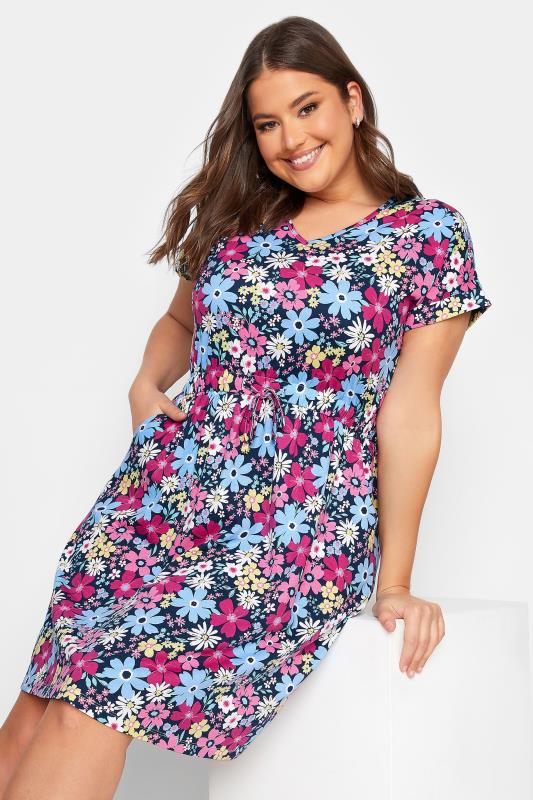 YOURS Curve Plus Size Blue Floral Mini Dress | Yours Clothing  4