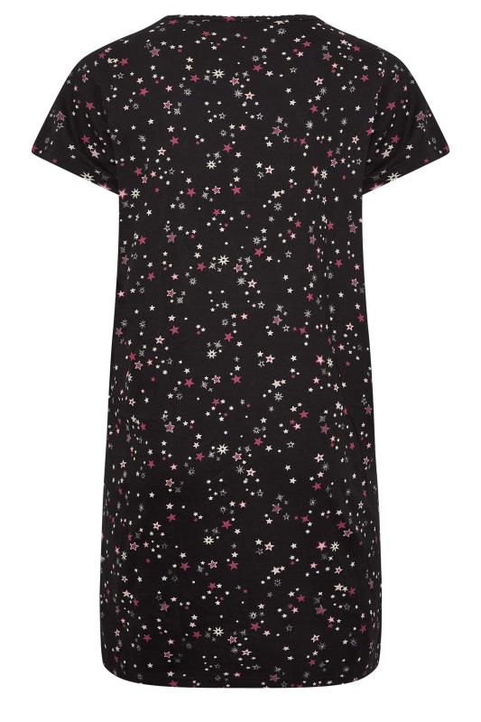 Curve Black Sparkle Star Placket Nightdress | Yours Clothing 6