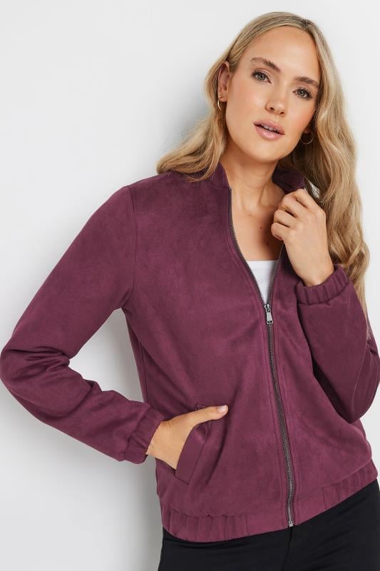 LTS Tall Burgundy Red Faux Suede Bomber Jacket | Long Tall Sally 5