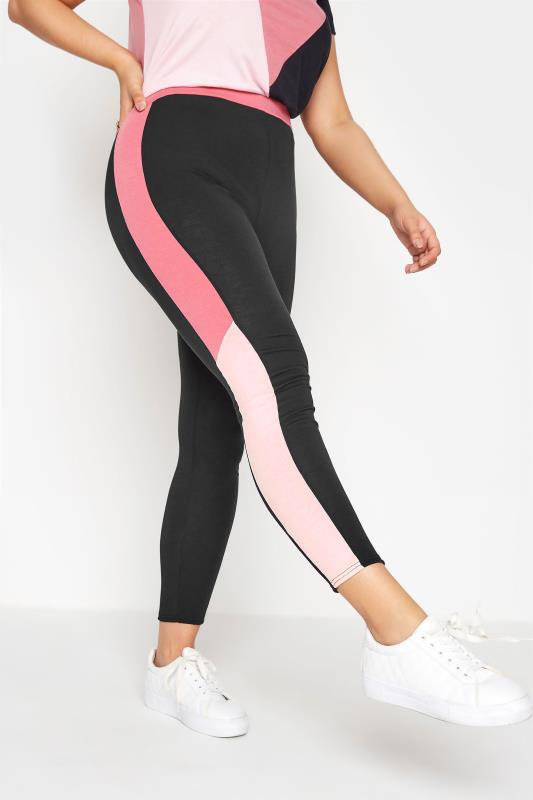 LIMITED COLLECTION Black & Pink Colour Block Leggings_B.jpg