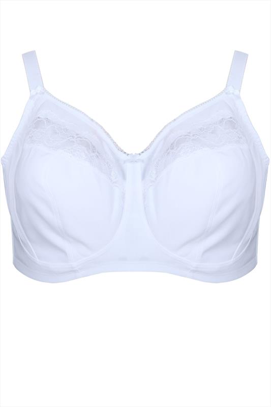 White Cotton Rich Non-Wired Bra With Lace Trim | Yours Clothing