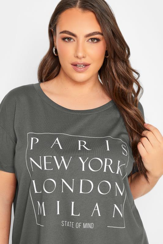 Curve Grey 'Paris New York London Milan' Slogan T-Shirt | Yours Clothing 4