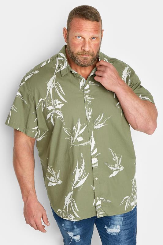 Men's  JACK & JONES Big & Tall Khaki Green Floral Print Shirt