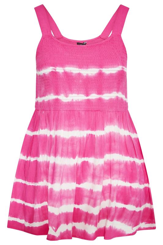 Plus Size Hot Pink Tie Dye Shirred Peplum Vest Top | Yours Clothing 6