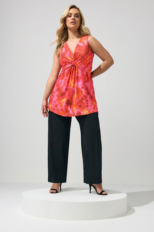 YOURS LONDON Plus Size Pink Abstract Sleeveless Knot Front Top | Yours Clothing 1