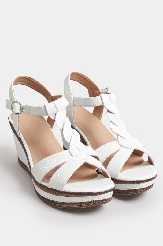 White Cross Strap Wedge Heels In Extra Wide EEE Fit | Yours Clothing  2
