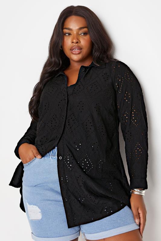  Grande Taille YOURS Curve Black Broderie Anglaise Shirt