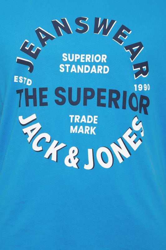 JACK & JONES Big & Tall Blue Printed Crew Neck T-Shirt | BadRhino 2