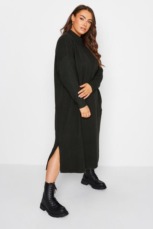Plus Size Black High Neck Knitted Maxi Jumper Dress | Yours Clothing 2