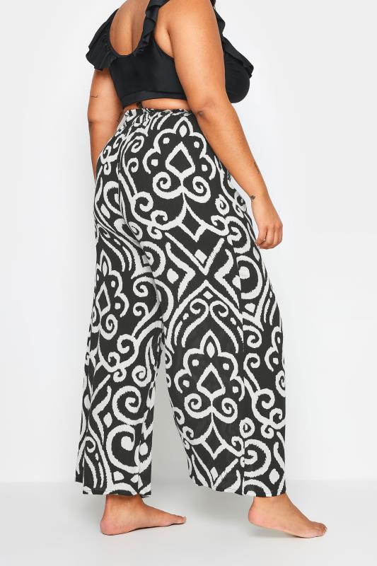 YOURS Plus Size Black Abstract Print Crinkle Tassel Trousers | Yours Clothing 4