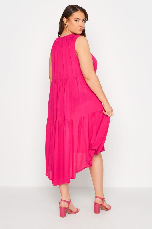 Curve Hot Pink Sleeveless Crinkle Dress 3